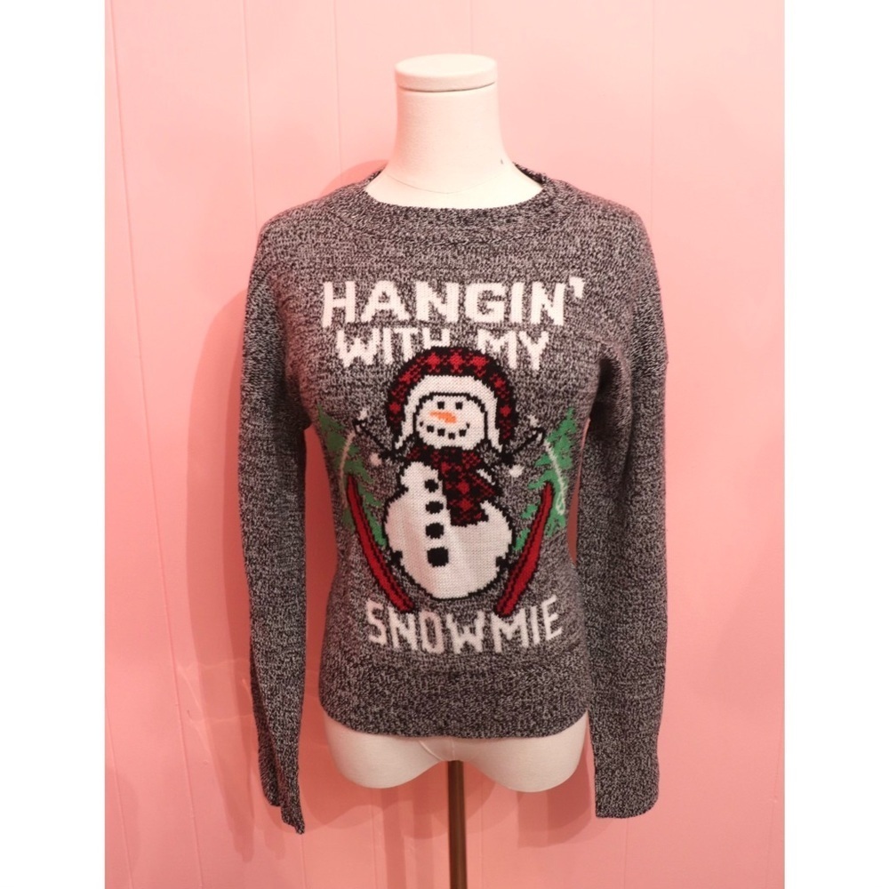 Gray Snowman Sweater with Festive Design